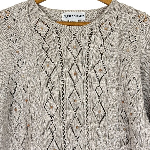 Alfred Dunner Short-Sleeve Knit Sweater Sz Large Beaded Cotton Blend Beige - Picture 2 of 10